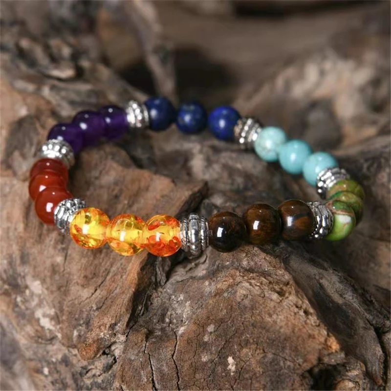 7 Chakra Reiki Prayer Healing Balancing Bracelet 8mm Semi-Precious Gemstone Natural Beads Bracelets Yoga Meditation Jewelry Gift