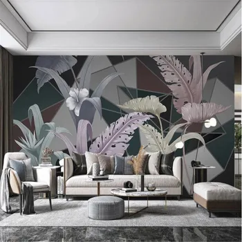 

milofi custom 3D wallpaper mural Nordic modern tropical plant leaves abstract geometric TV background wall mural