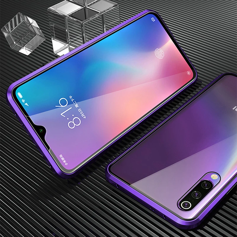 Purple Чехол из металлического стекла с магнитной адсорбцией для Xiaomi mi 9 se 9t lite A3 cc9 cc9e funda Red mi Note 7 8 5 6 K20 Pro Двусторонняя крышка - Цвет: Purple