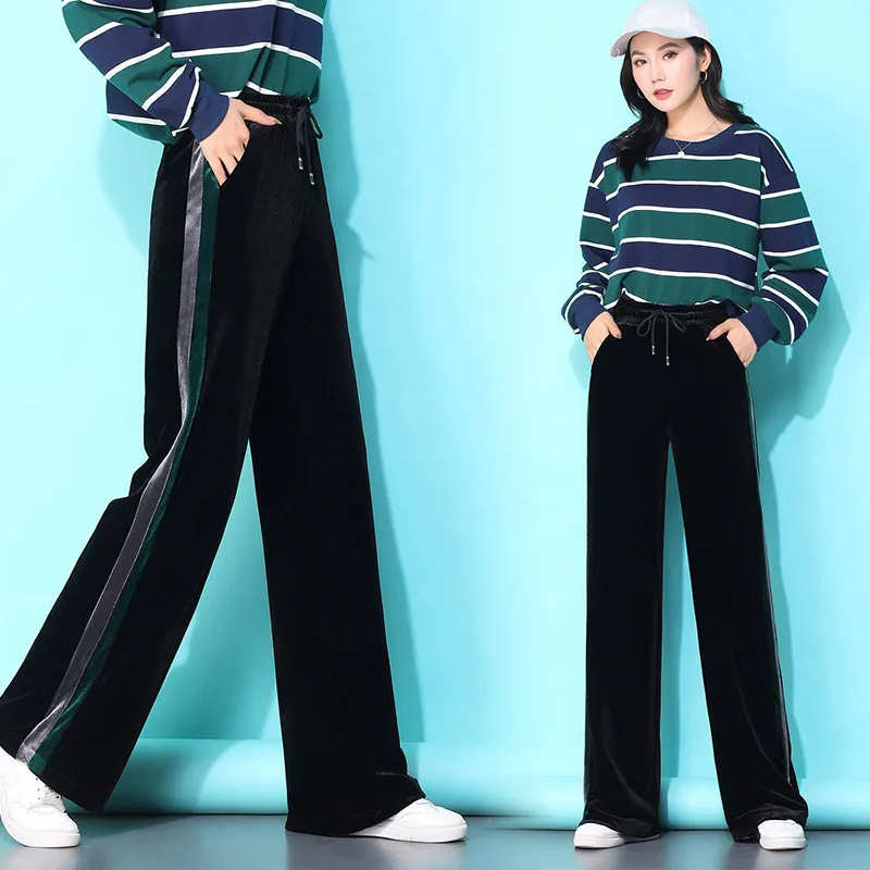 

The spring and autumn period and the new pleuche wide-legged trousers drape female tall waist loose show thin object plush trous
