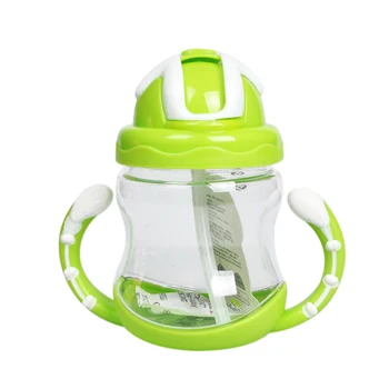 

320ml Baby Bottle Kids Cup Silicone Children Training Cups Cute Baby Drinking Water Straw Handle Feeding Bottle(green)