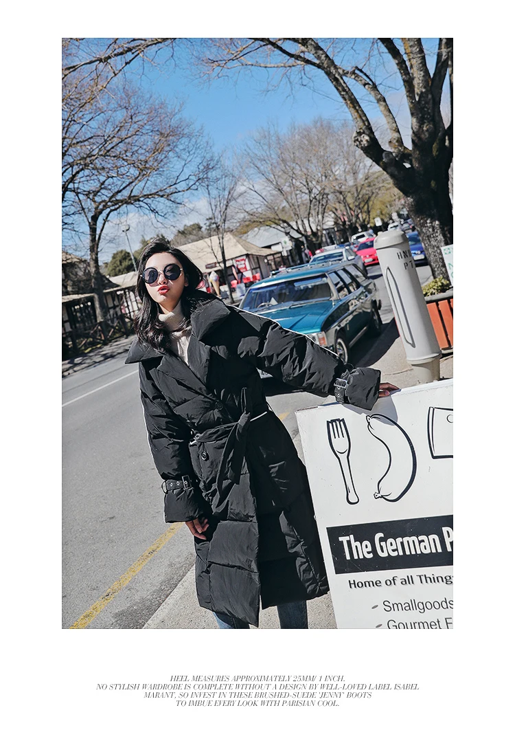 Hong Kong Style Thick Long Lace-up Cotton Coat Women's Winter Style Students Cotton-padded Jacket down Feather Cotton-padde