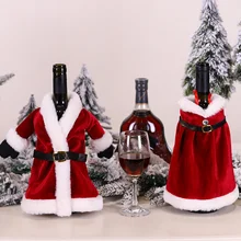 Рождественская винная бутылка покрывает красное платье винного цвета юбка Рождественский обеденный стол набор бутылки украшения PAK55