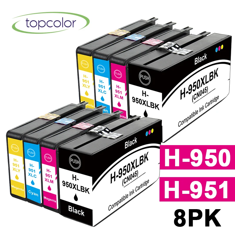 

Topcolor 8PK H950 950XL 951XL Replace HP 950 HP 951 HP-950 BK Ink Cartridge for HP Officejet Pro 251dw 8640 8650 8660 8600 8610