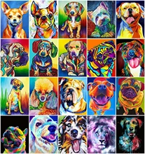 AZQSD Oil Painting By Number Dog Colorful Canvas Art Frameless Acrylic Coloring Picture By Number Animal Wall Decor Gift
