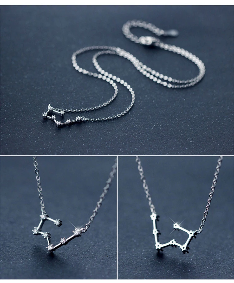 New Design 12 Constellations 925 Sterling Silver Fashion Zircon Women's Necklaces Gorgeous Jewelry Clavicular Chain