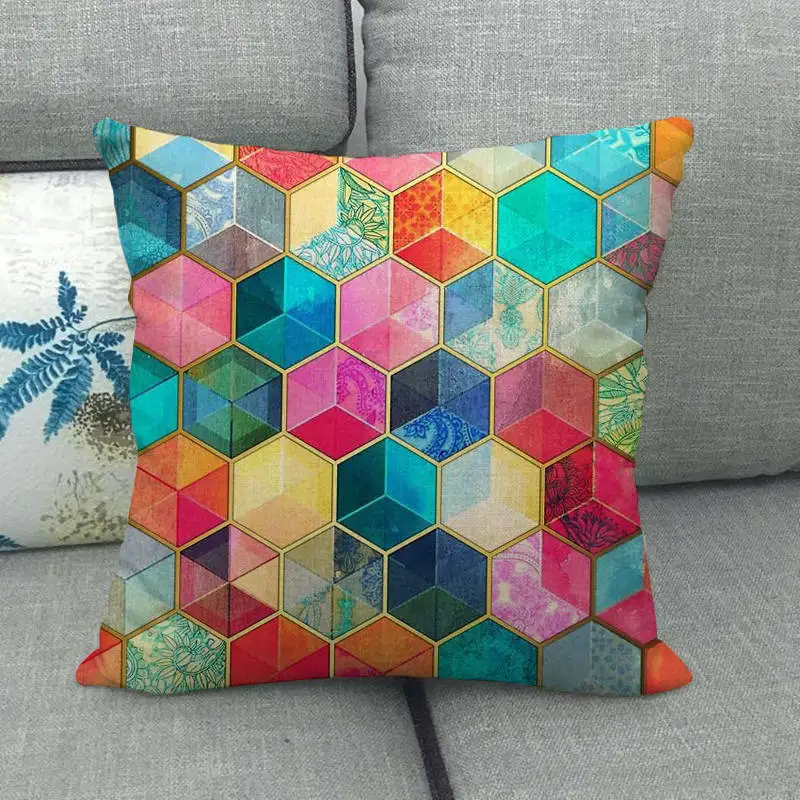 Colorful Geometry Linen Cushion Cover for Sofa Couch Chair Decorative Pillowcase Home Living Room Decor Accessories 45x45cm