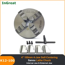 

4''Chuck SANOU K12-100 100mm 4Jaw Self Centering Lathe Chuck Hardened Reversible Mounting Tool for Drilling Milling Woodworking