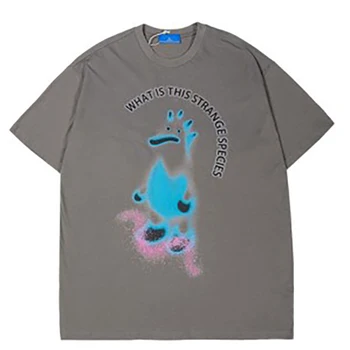 

EWQ / men's wear Streetwear summer niche personality cartoon printed T-shirt tide hip hop loose short sleeve tops male 9Y1872