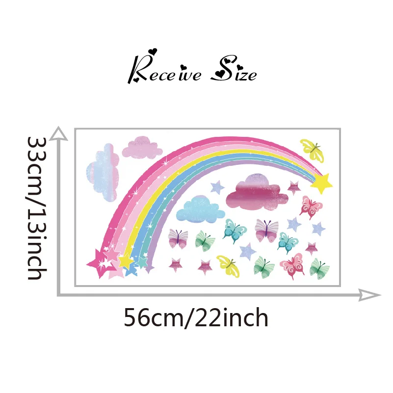 Pretty Shining Stars On Rainbow Cloud Butterflies Wall stickers Room Decoration Art Decals for Nursery Kids Removable Home Mural