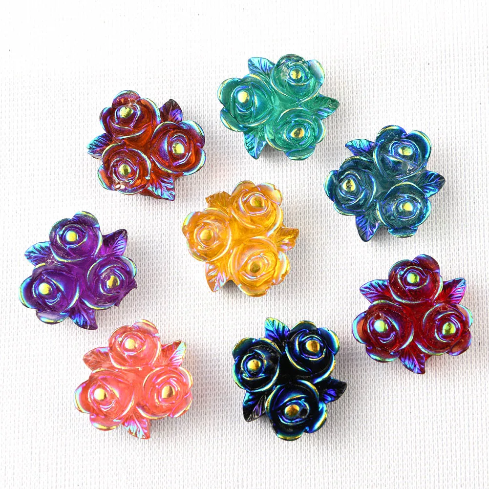 

BOLIAO New 8Pcs 20*20mm Rose Flower AB Color Shiny Resin Flat Back Sew On Bags/Clothes Pendant Decoration R307