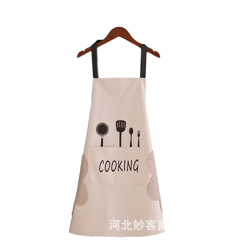 Aprons can be wiped. Nordic style Korean waterproof black-and-white apron for household kitchen. Waterproof Apron