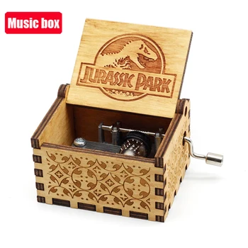 

New Antique carved Wooden Hand Crank Music Box Jurassic Park Theme Music Box Queen you are my sunshine Birthday Christmas Gift