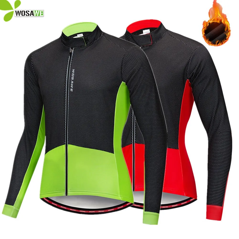 WOSAWE Winter Men's Cycling Jacket Thermal Fleece Warm Top Water Resistant Long Sleeve Jersey