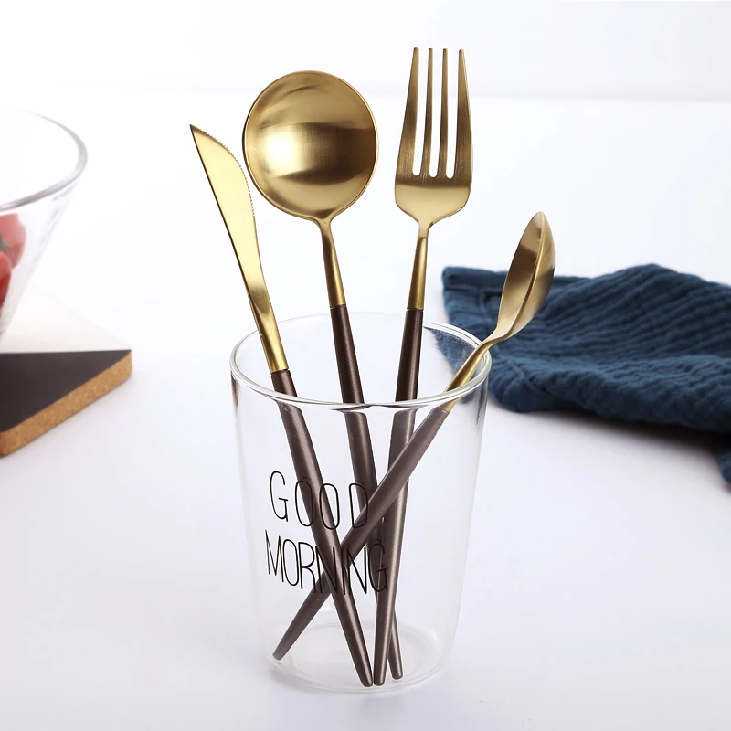 

Spklifey Dinnerware Steel Cutlery Set Forks Knives Spoons Gold Spoon Stainless Steel Cutlery Gold Cutlery Set Kitchen Tableware