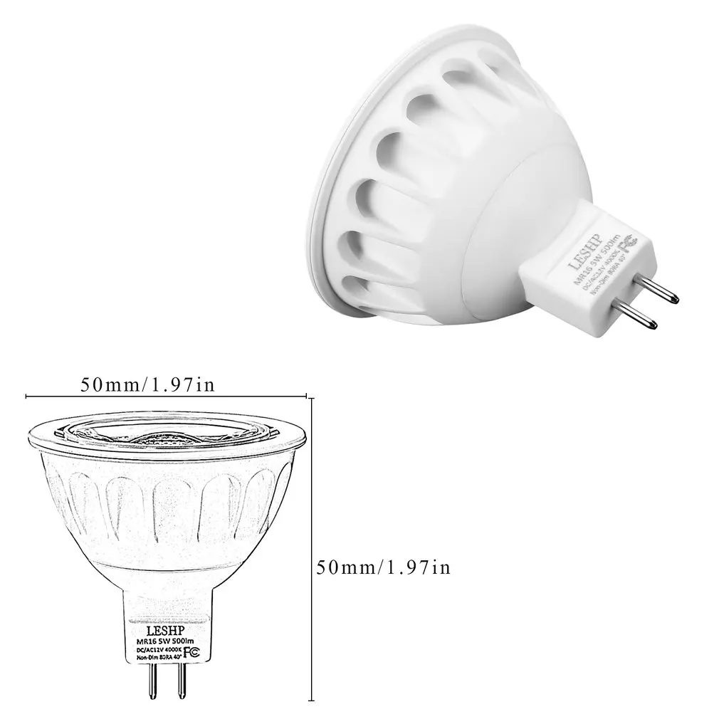 LESHP белый MR16 AC/DC12V 5W Светодиодный точечный светильник 4000K 500LM без затемнения 40 градусов угол луча компактный размер светильник вес