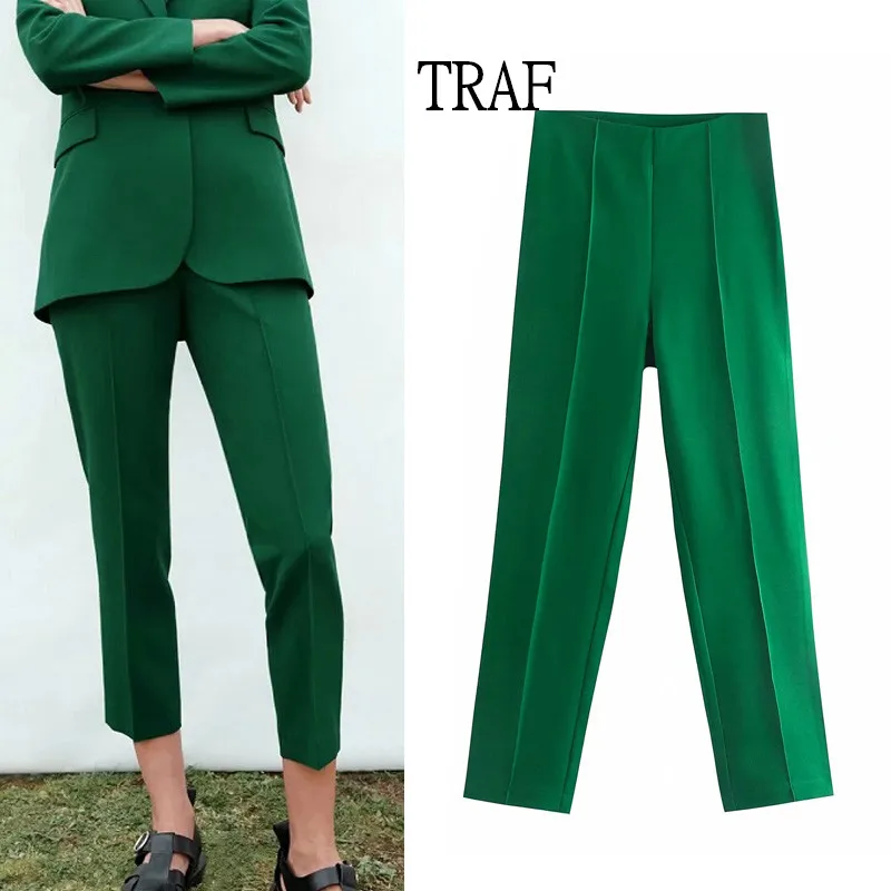 

Брюки женские зеленые с высокой талией и карманами, на весну