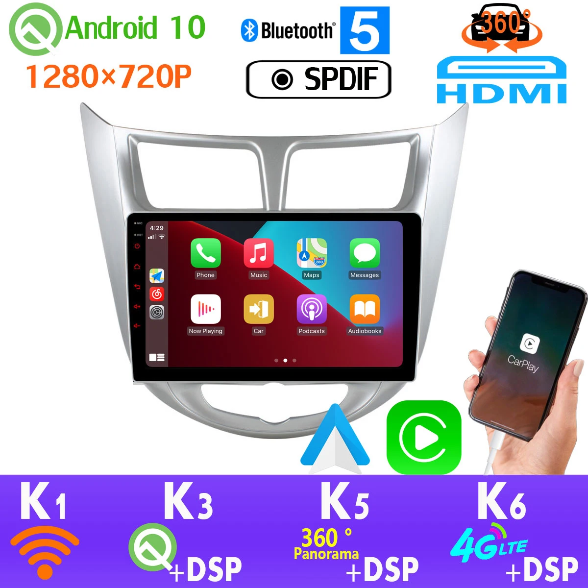 Android 10 1280x720P PX6 4 + 64 ГБ для Hyundai Solaris 1 Verna Accent I25 2010-2016 HDMI 4G LTE Wi-Fi GPS радио панорамная