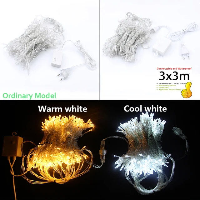 3x 1/3x 3/2x 2m sopel LED łańcuchy świetlne bajkowe oświetlenie bożonarodzeniowe Garland Outdoor Home na ślub/imprezę/zasłonę/dekoracje ogrodowe 3