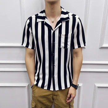 

Fashion 2020 New Slim Fit Mens Striped Shirts Summer Casual Men Shirt Short Sleeve All Match Simple Man Work Shirt Male Clothes