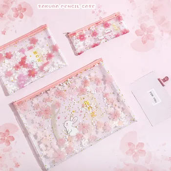 

Rabbits Under Cherry Trees Sequins Transparent A4 A5 B6 File Folder Document Filing Bag Stationery Bag