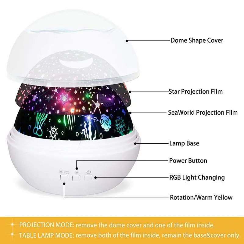  Star Projector Light Night Lamp Romantic Rotating Sea Animals Star Moon Cover Projector Night Light - 4000149122516
