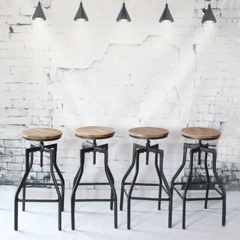 

iKayaa Industrial Chair Swivel Bar Stool Height Adjustable Swivel Barstool Natural Pinewood Top Metal Kitchen Dining Chair
