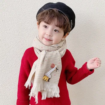 

Autumn Winter Korean Cute Cartoon Children's Scarf Keep Warm men Women Trendy Children Tassel Color Matching Wild Scarf C88