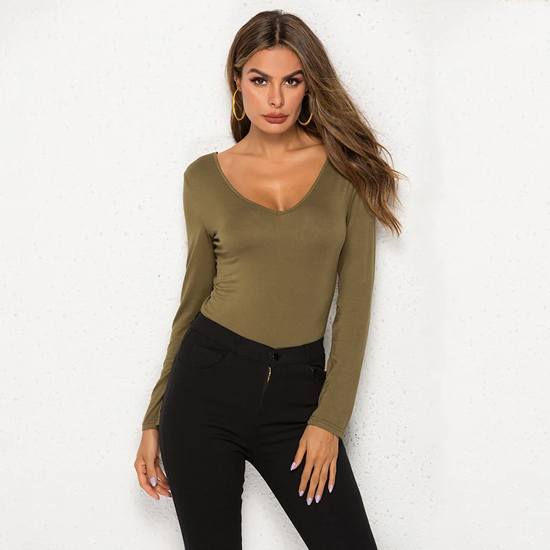Women Long Sleeve Bodysuit Fashion Stretch Womens Bodysuit With Button Solid Slim Casual Ladies Rompers Autumn Clothing