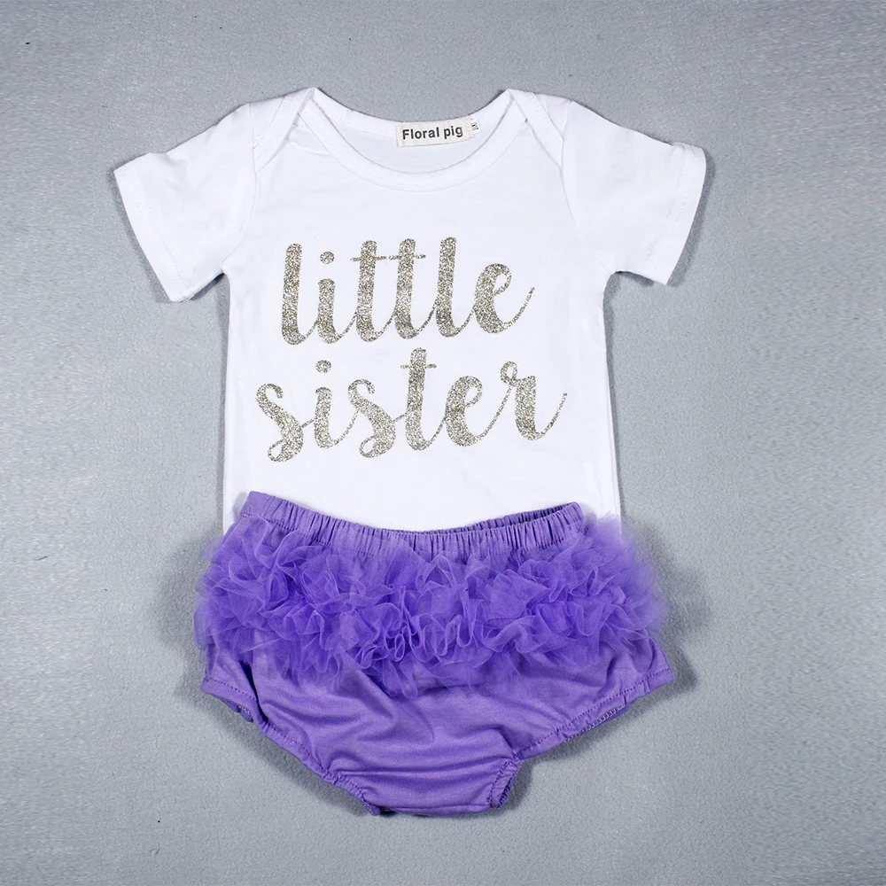 2PCS Cheap infant Baby Girl Clothes Set Bodysuit Funny Letter Little Sister Tiny Cotton Baby