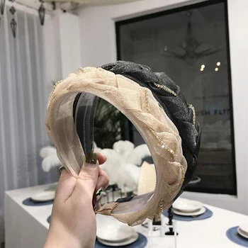 

New Fashion Women Headband Cross Knot Braid Shape Hairband Shining Rhinestone Chain Headwear Turban Hair Accessories Wholesale