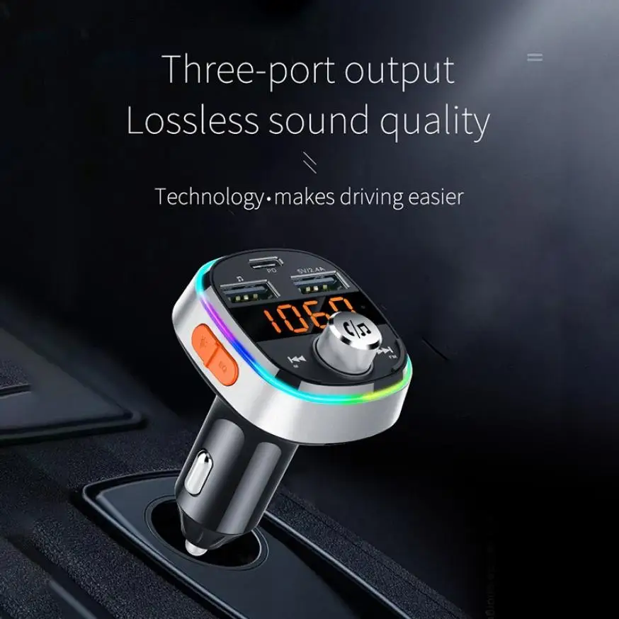 Цветной Bluetooth плеер PD зарядка с сабвуфером fm-передатчик Быстрая зарядка 3,0 быстрая USB Автомобильное зарядное устройство Bluetooth 5,0 автомобильный комплект