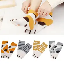 4 пары, хлопковые чулки для девочек с милым рисунком кота короткие чулки, K4UB