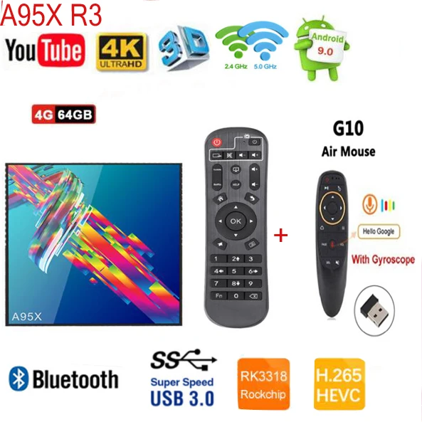 Умная ТВ приставка A95X R3 Android 9 0 RK3318 4K поддержка 2 4G и 5 8G Wi Fi Y0utbe bt4.0 медиаплеер