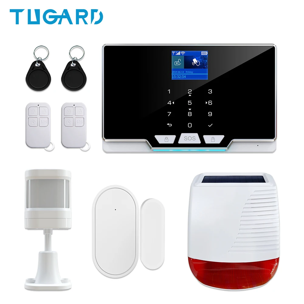 

New GSM 3G 4G WiFi Home Security Burglar Alarm System Kit with 433Mhz Wireless Outdoor Solar Powered Siren 110dB Alarm Sound