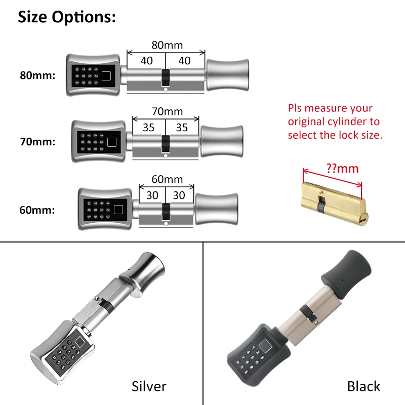  Fingerprint Smart Cylinder Lock European Style Electronic Door Lock Digital Keypad Code Keyless Loc - 4000308244897