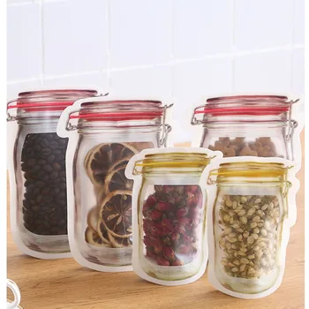 

Kitchen Storage Bag Reusable Mason Jar Bottle Bag Nut Candy Biscuit Bag Seal Ring Fresh Food Storage Bag Snack Zipper Sealed