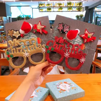 

Christmas Glasses Frame Set Children's Cute Cartoon Hat Pentagram Hairpins Antlers Hairband for Girl Princess Hair Accessories