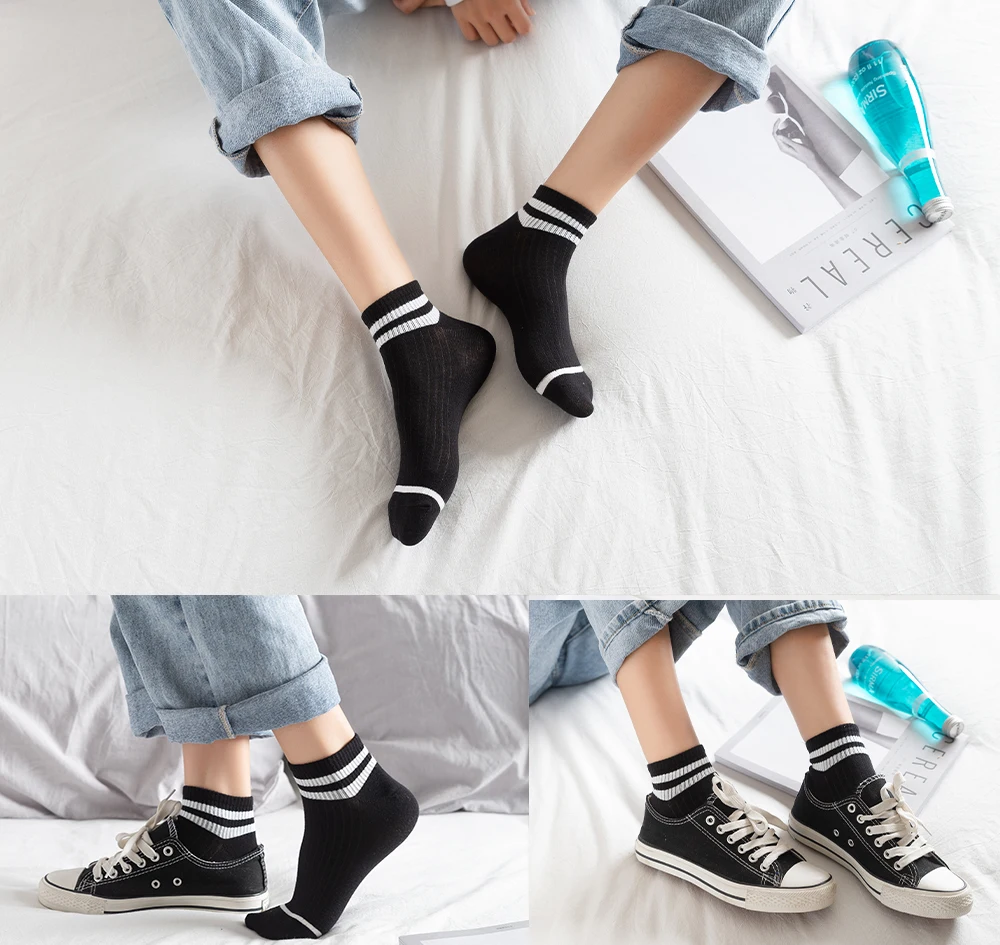 Летние женские носки из хлопка в радужную полоску; теплые носки для отдыха в Корейском стиле