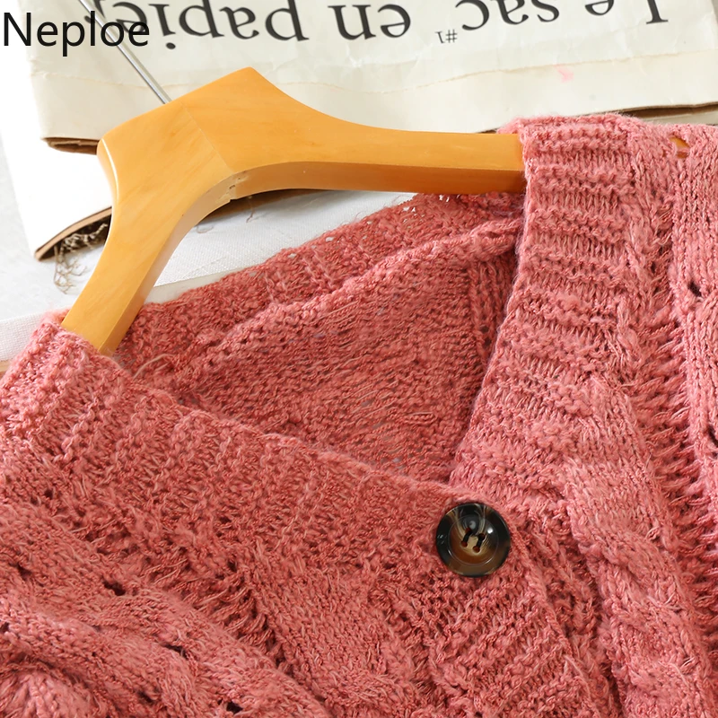 Neploe, японский стиль, свитер с v-образным вырезом, высокая талия, вязаные кардиганы, короткие, милые, с вырезами, на пуговицах, pull femme hiver 45994