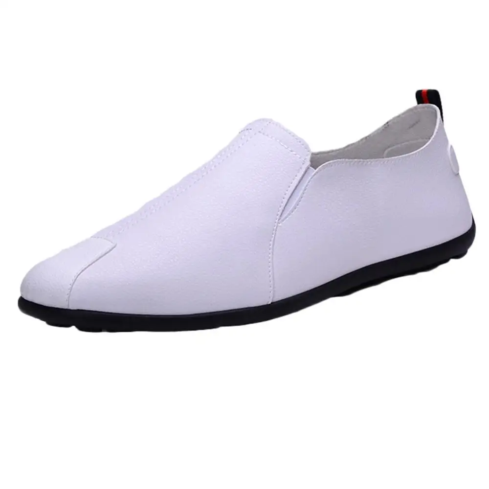 Повседневная прогулочная обувь; Всесезонная обувь для дома и улицы; модная мужская кожаная повседневная дышащая обувь для вождения лодки без шнуровки; модельные туфли - Цвет: Белый