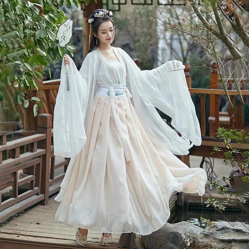 

White Voice of Equinox Flower Pollia Koi Autumn Butterfly Dream Coat Chinese Clothing Chest-high Dress Ancient Costume Daily Lif