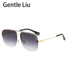 

Fashion Square Half Frame Sunglasses Men Vintage Oversized Luxury Brand Designer Sun Glasses Women Double Beam Eyeglasses UV 400