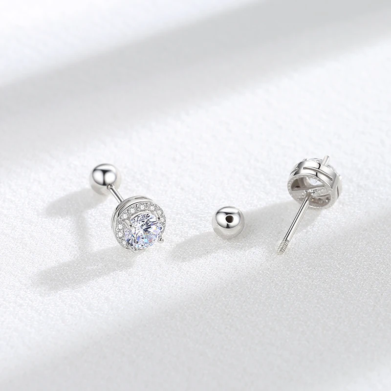 925 Sterling Silver Round Cubic Zirconia Stud Earrings with Screw on