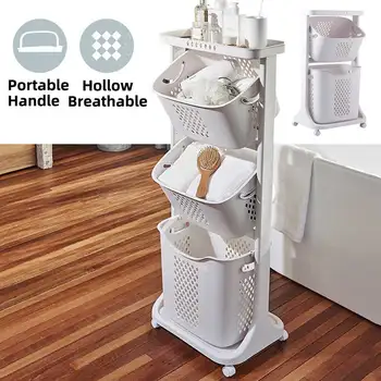 

1Large Multilayer Storage Basket Household Dirty Clothes Laundry Hamper Bathroom Storage Basket Universal Wheel Rack