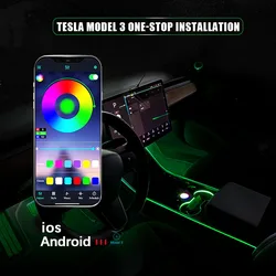 Para tesla model 3 2021 luz ambiente controle de aplicativo móvel controle central 24 cores led luz com modificação acessórios