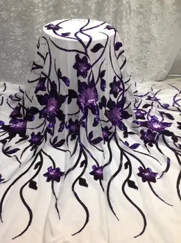 

2020 New Arrival African Lace Free Shipping ! African Net Lace High Quality French Fabric with Seqiun Embroidery PURPLE JL12231