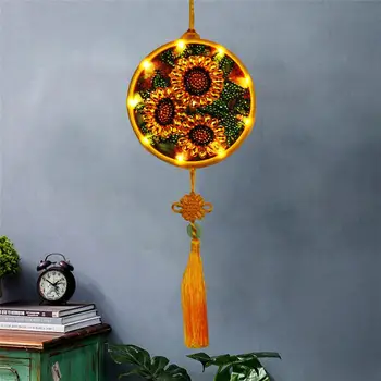 

DIY Puzzle Diamond Painting Decorative Lamp Sunflower Pattern LED Night Light with Frame Round Diamond Painting Pendant Lamp