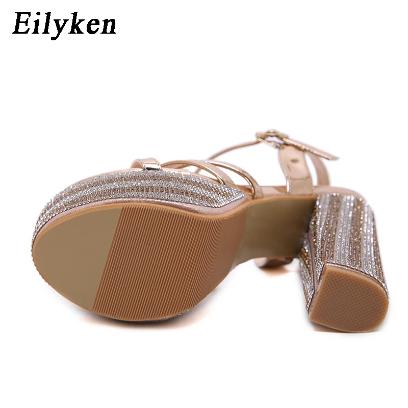 Eilyken/Женская обувь на платформе и высоком каблуке; модные босоножки на ремешке с пряжкой на лодыжке; пикантные женские босоножки без задника с открытым носком; цвет золотистый; обувь для ночного клуба