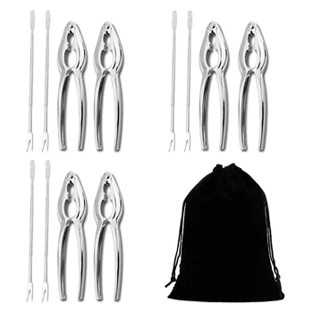 

HOT Seafood Tools Set Nut Cracker with 6 Lobster Crab Crackers and 6 Seafood Forks with Storage Bag for Home,Party,Picnic